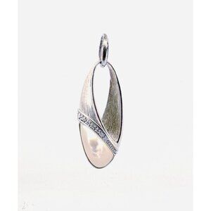 Elegant Sterling Silver 925 Mother of Pearl Pendant with White Crystals, 8.09g,